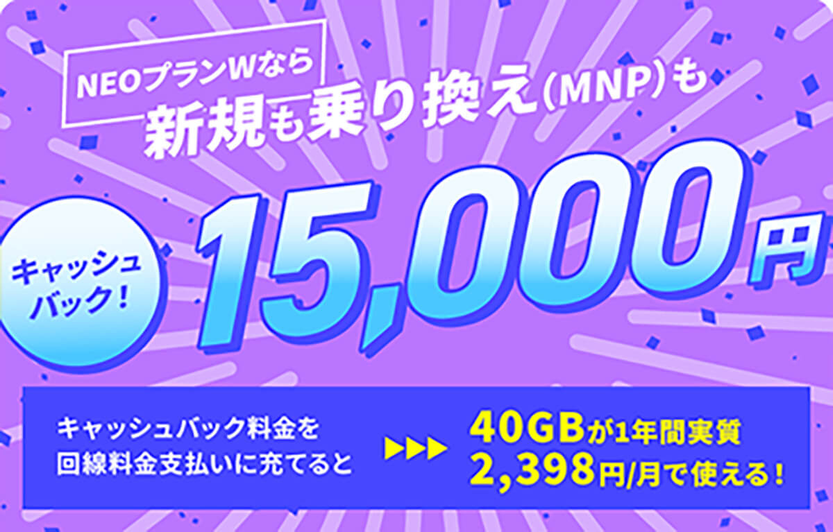 NEOプランWお申し込み特典